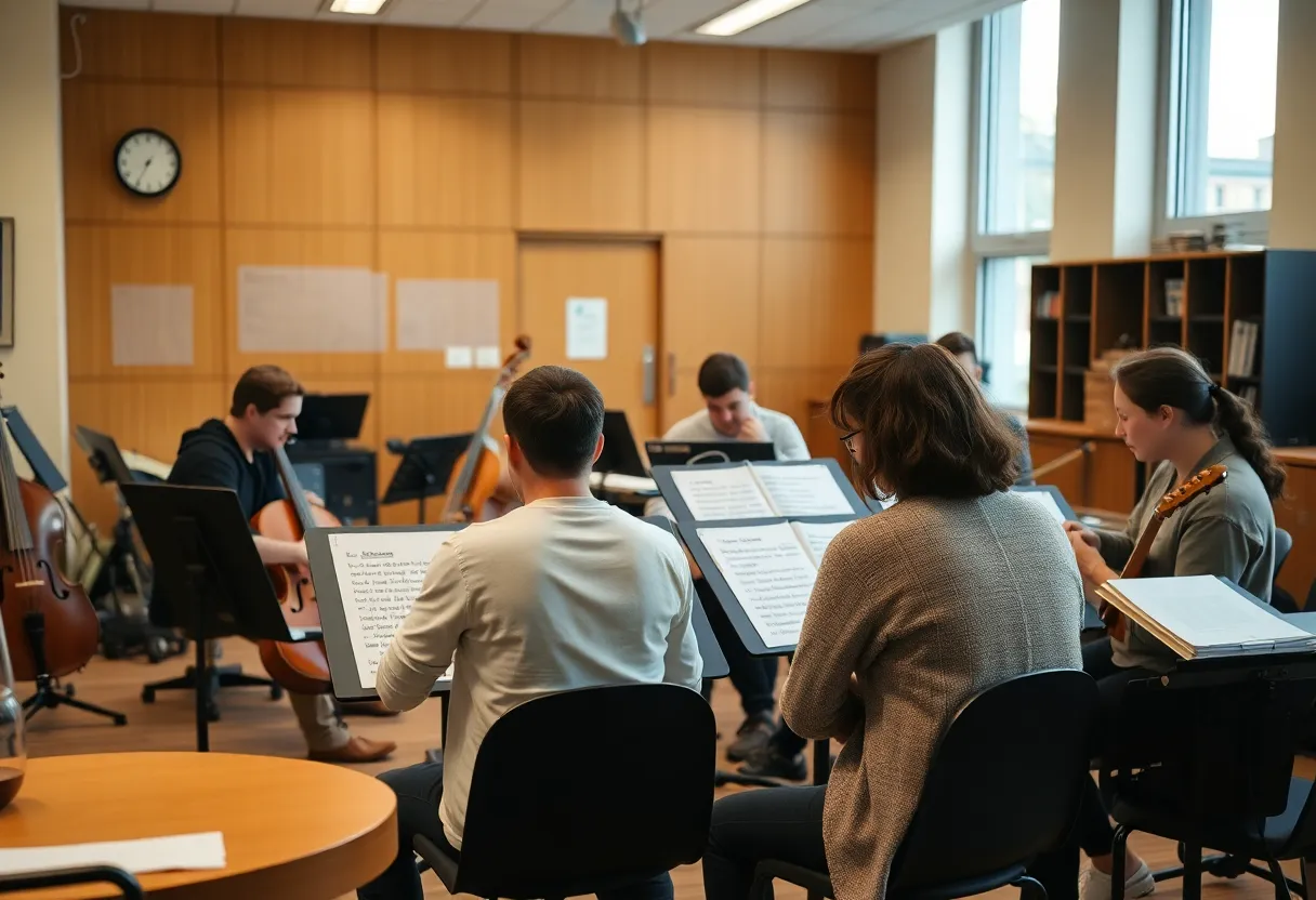 Students practicing music in WKU music department