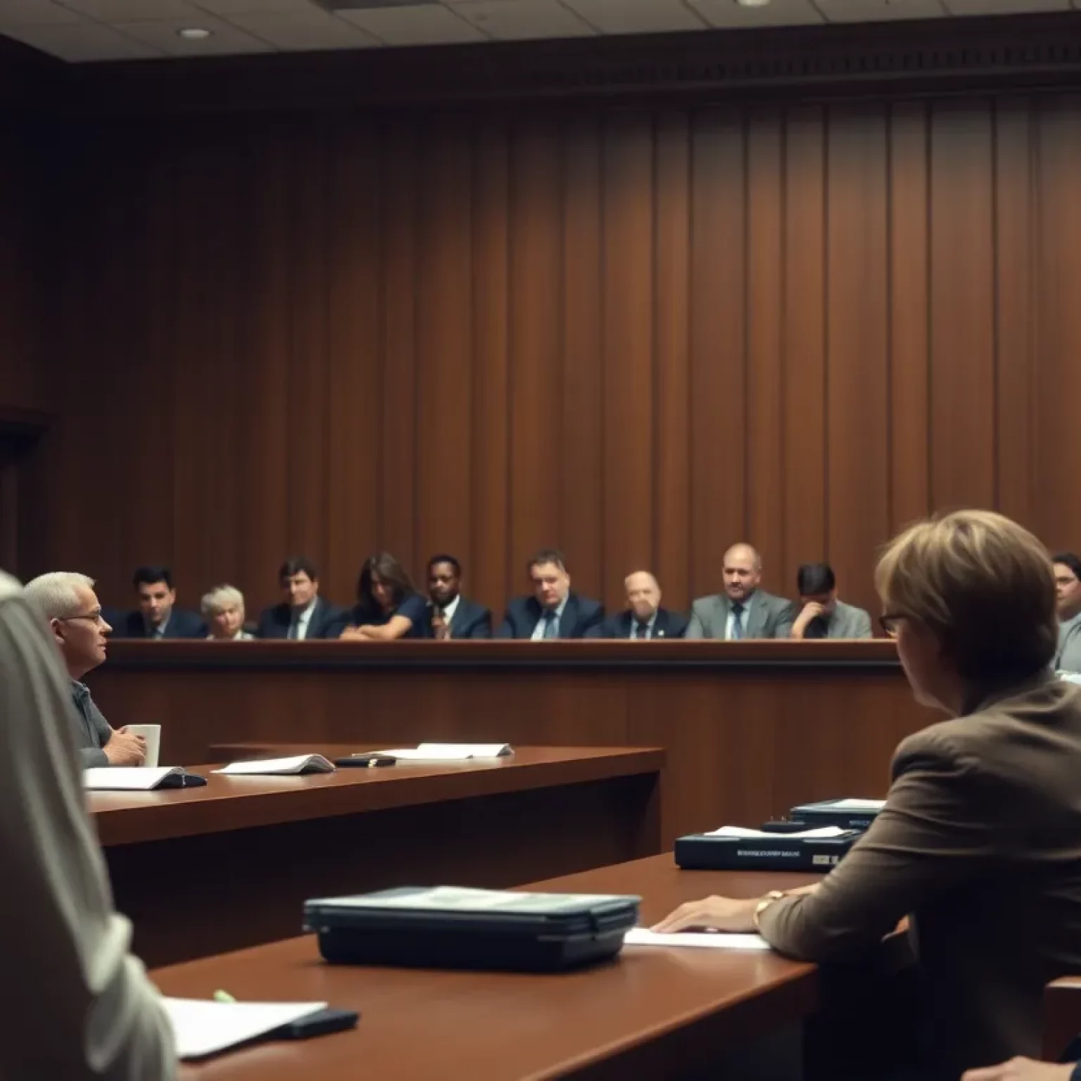Courtroom scene symbolizing justice