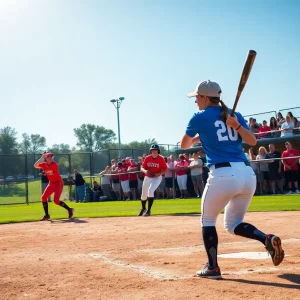 Collegiate softball players competing during the Conference USA Tournament