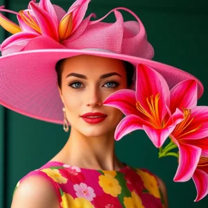 Kentucky Oaks dress and hat design by Emma Cox featuring pink lilies.