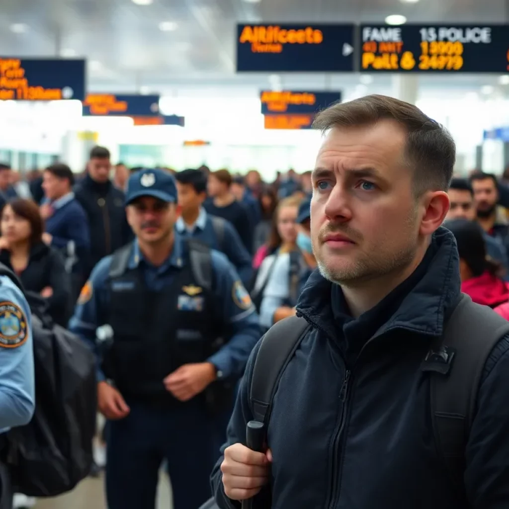 Police presence at Seattle airport during manhunt.