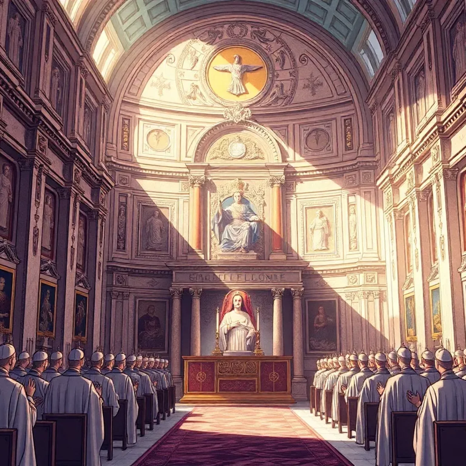 Symbolic illustration of a papal conclave setting