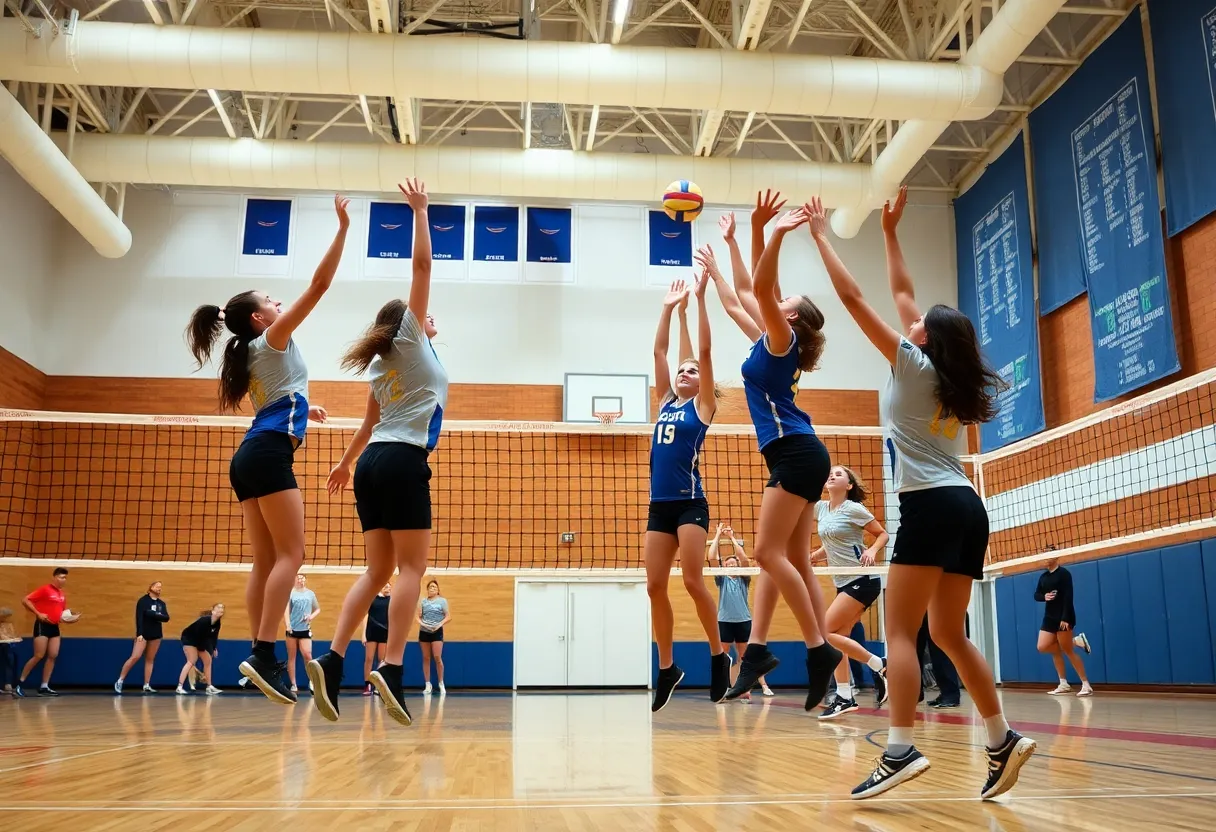South Warren boys' volleyball team in action during a match