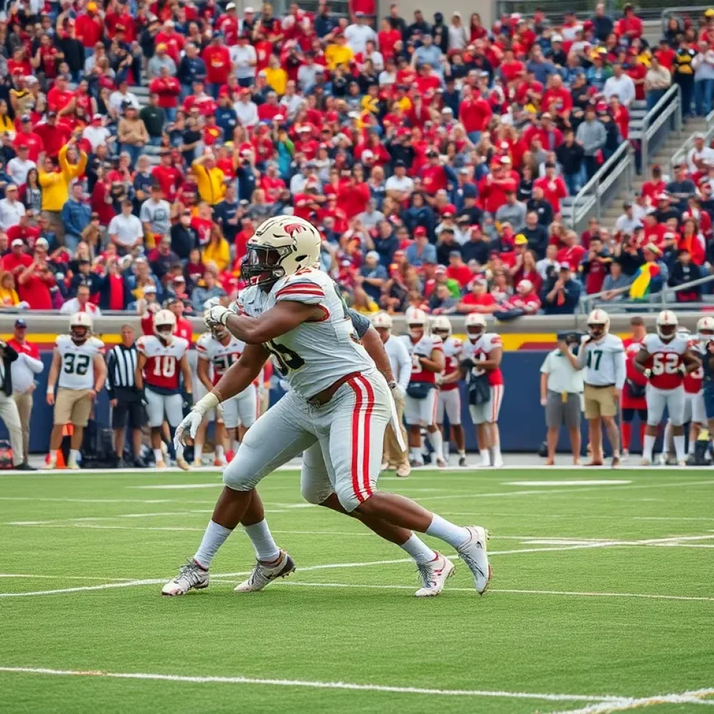 WKU football players in an intense game on the field