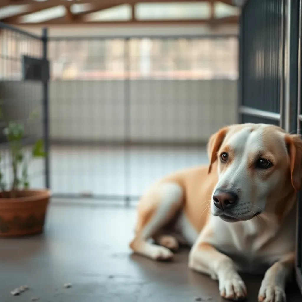 A dog receiving care in a humane society