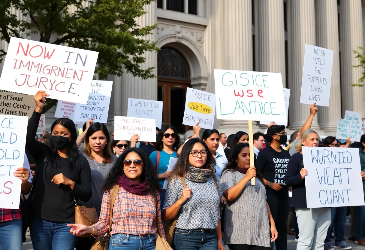 Community members rallying for immigrant rights in Bowling Green