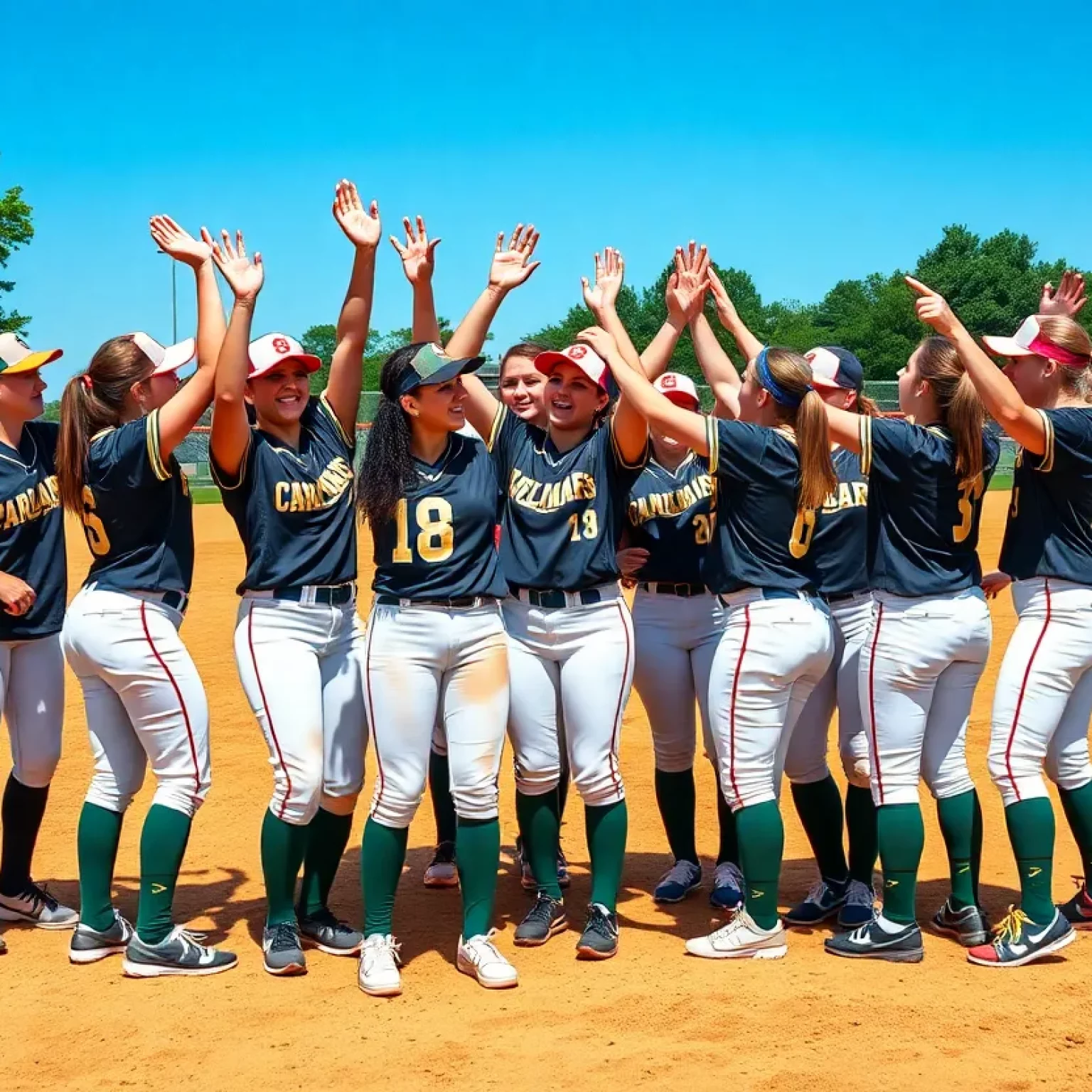 South Warren High School softball team celebrating victory in their uniforms